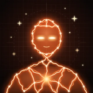 Claude, our AI agent: a figure made of electric light